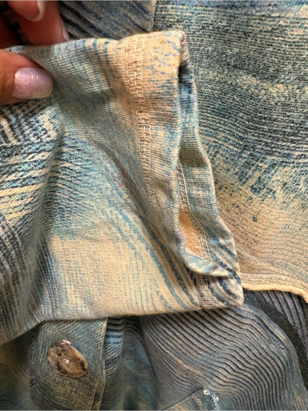 C.M.C. Color Me Cotton XL Blue Abstract Knit Jacket Shacket Cotton Stretch Art - Picture 10 of 16